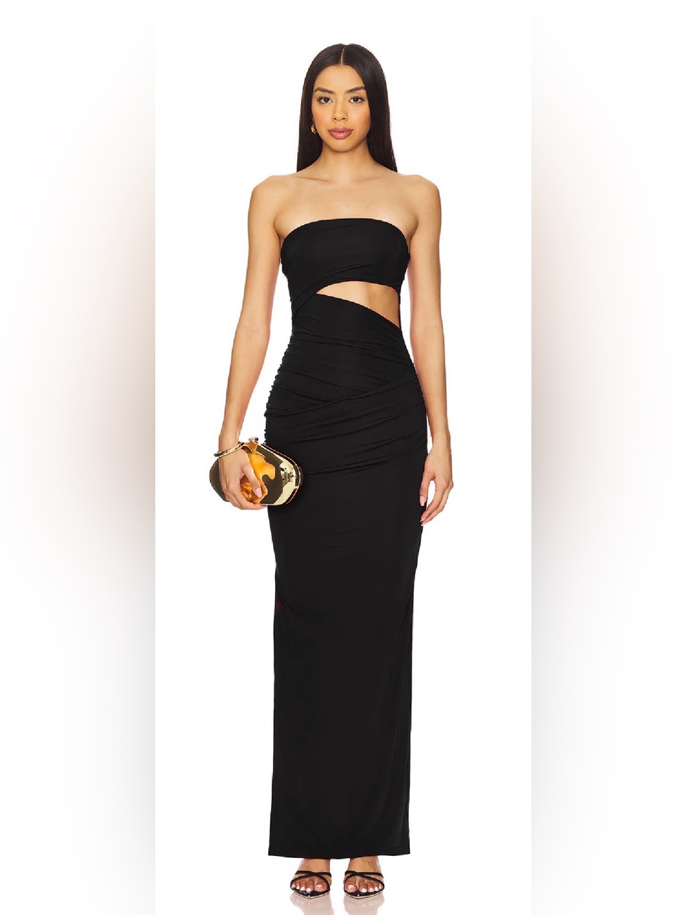 Superdown Revolve Messi Black Strapless Cut Out Draped Column Gown Size L NWT
